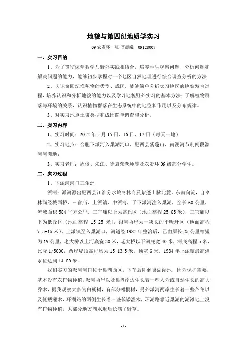 地貌与第四纪地质学实习报告