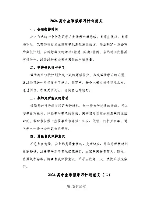 2024高中生寒假学习计划范文（八篇）