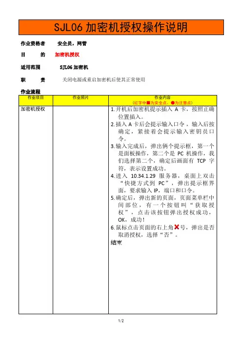SJL06加密机授权操作说明