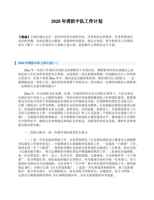 2020年消防中队工作计划