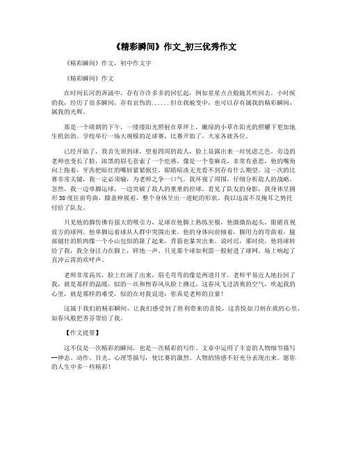 《精彩瞬间》作文_初三优秀作文