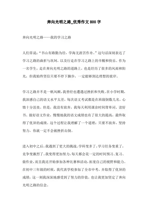 奔向光明之路优秀作文800字