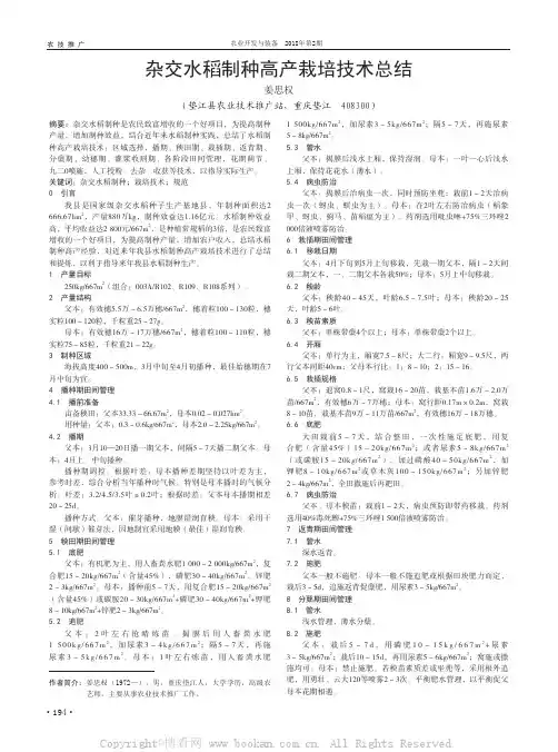 杂交水稻制种高产栽培技术总结