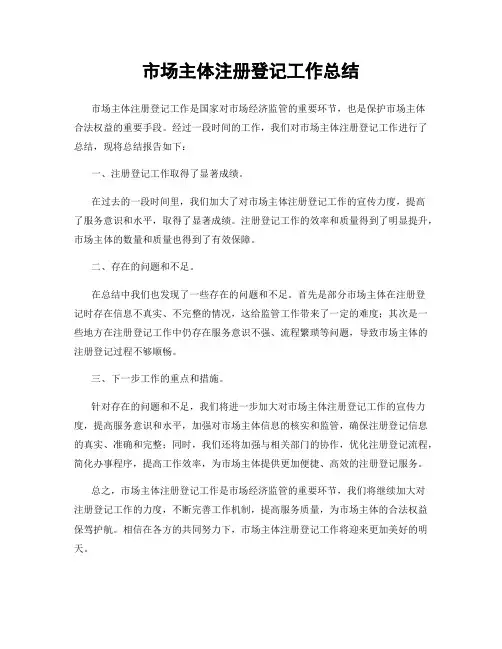 市场主体注册登记工作总结