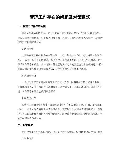 管理工作存在的问题及对策建议