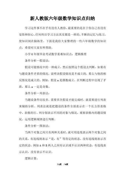 新人教版六年级数学知识点归纳