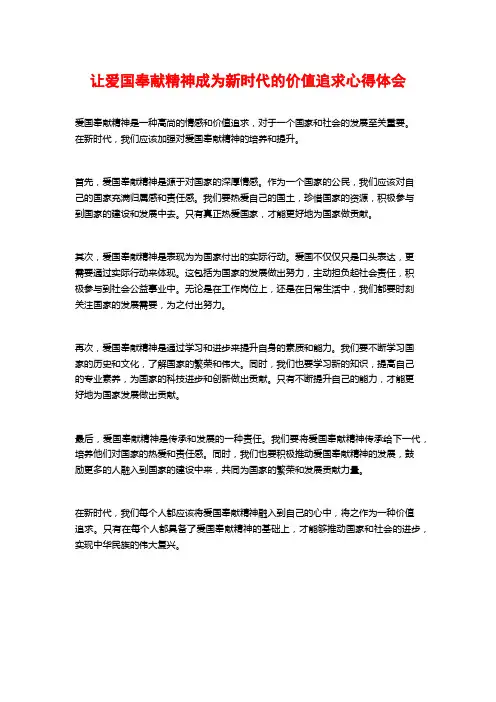 让爱国奉献精神成为新时代的价值追求心得体会