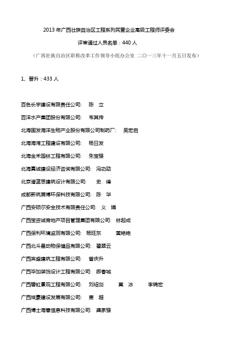 2013年广西工程系列民营企业高级工程师评委会评审通过人员名单