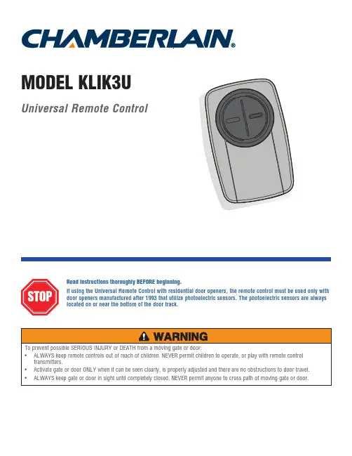 Liftertech KLIK3U 2 类门机遥控器综合说明书