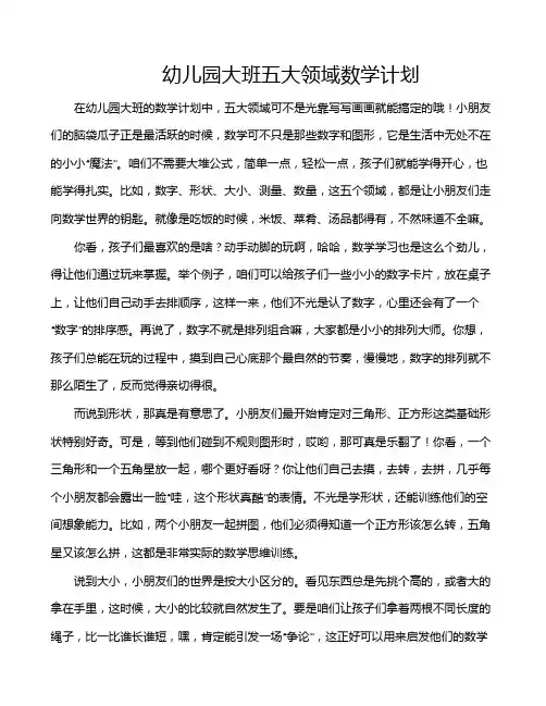 幼儿园大班五大领域数学计划