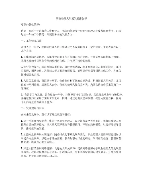 职业经理人年度发展报告书