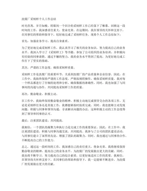 洗煤厂采制样个人工作总结