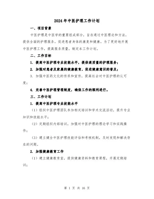 2024年中医护理工作计划(4篇)