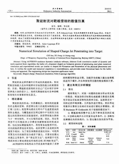 聚能射流对靶板侵彻的数值仿真