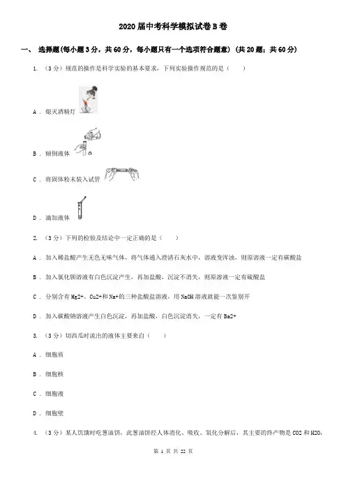 2020届中考科学模拟试卷B卷