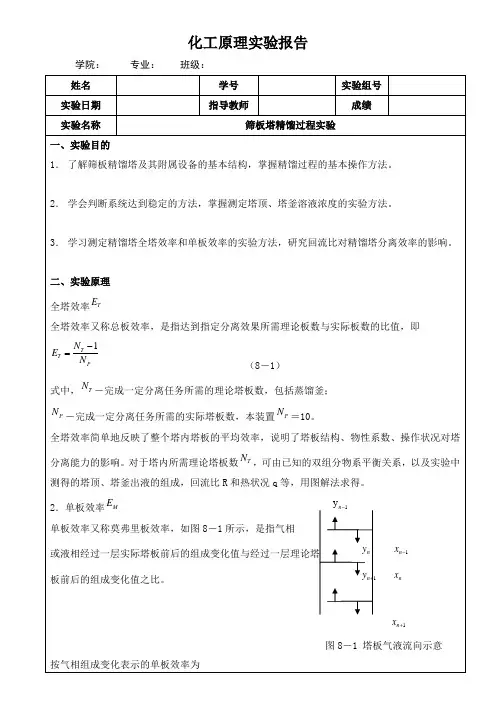筛板塔精馏过程实验
