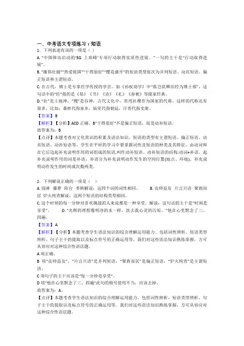 部编中考 语文 短语练习题及解析