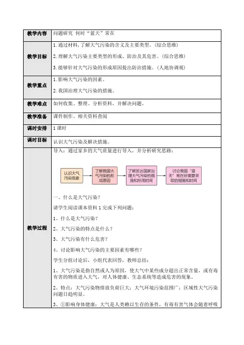 高中地理必修一 第二章问题研究何时“蓝天”常在？
