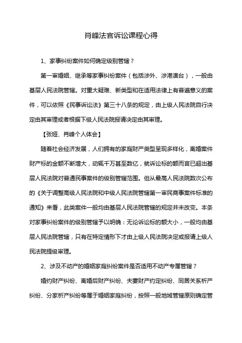 肖峰法官诉讼课程心得