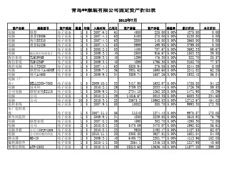 固定资产自动折旧明细表带公式