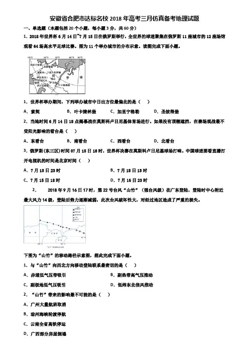 安徽省合肥市达标名校2018年高考三月仿真备考地理试题含解析
