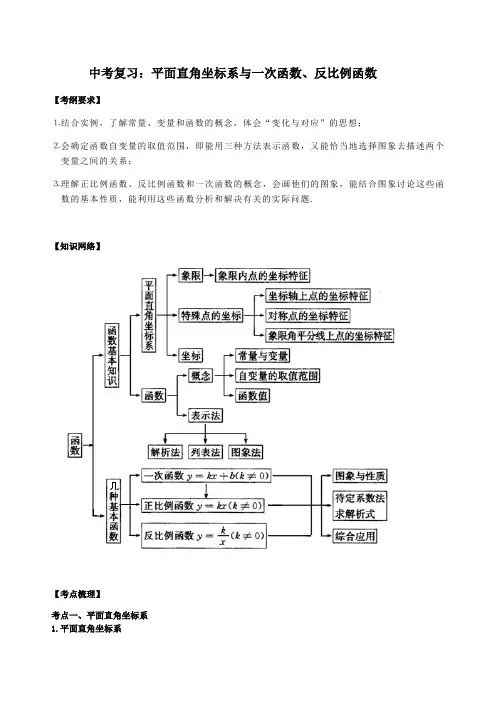 中考复习 平面直角坐标系与一次函数、反比例函数讲义