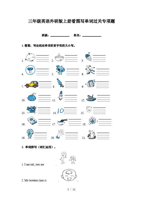 三年级英语外研版上册看图写单词过关专项题