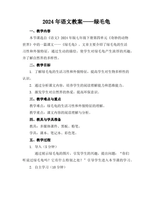 2024年语文教案——绿毛龟