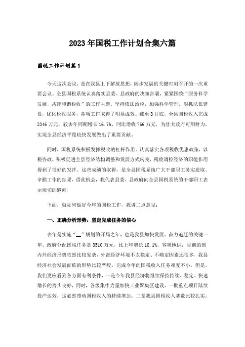 2023年国税工作计划合集六篇