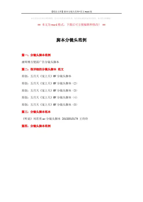【精品文档】脚本分镜头范例-范文word版 (1页)