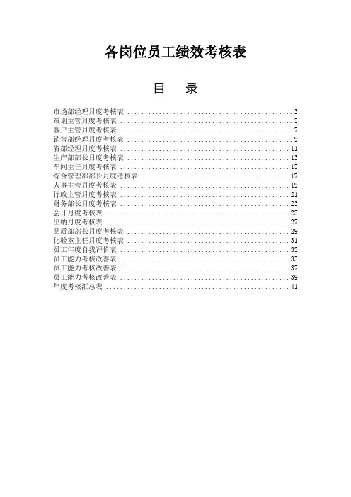 制药公司各岗位员工绩效考核表