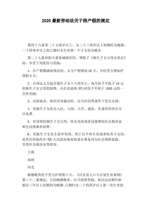 2020最新劳动法关于陪产假的规定