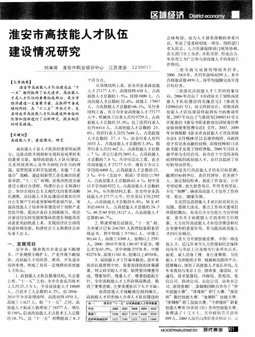淮安市高技能人才队伍建设情况研究