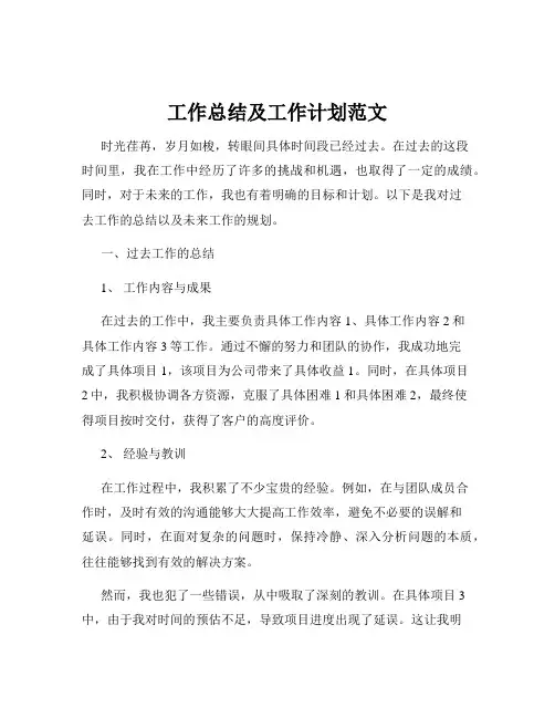 工作总结及工作计划范文