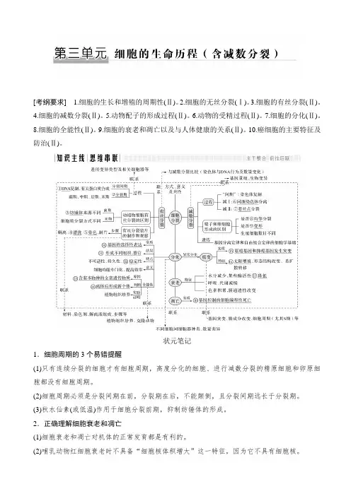 最新2020版高考生物二轮专题复习：第三单元_细胞的生命历程(含减数分裂)_含答案