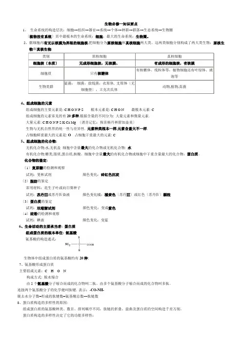 高中生物必修一学考知识要点