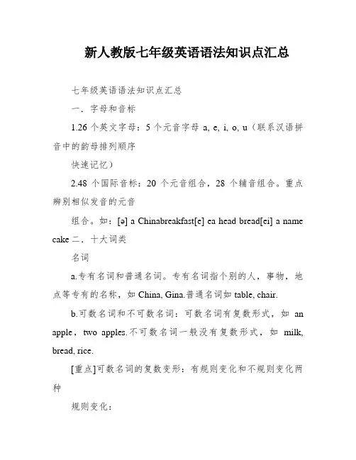 新人教版七年级英语语法知识点汇总