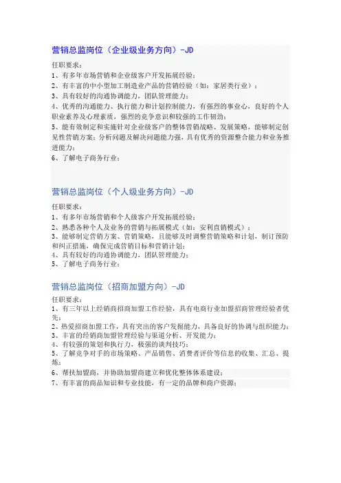营销总监岗位(企业级业务方向)-JD