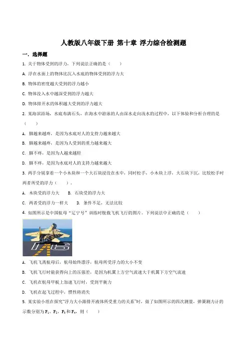 精品解析：人教版八年级下册_第十章_浮力综合检测题(word版附答案)(原卷版)