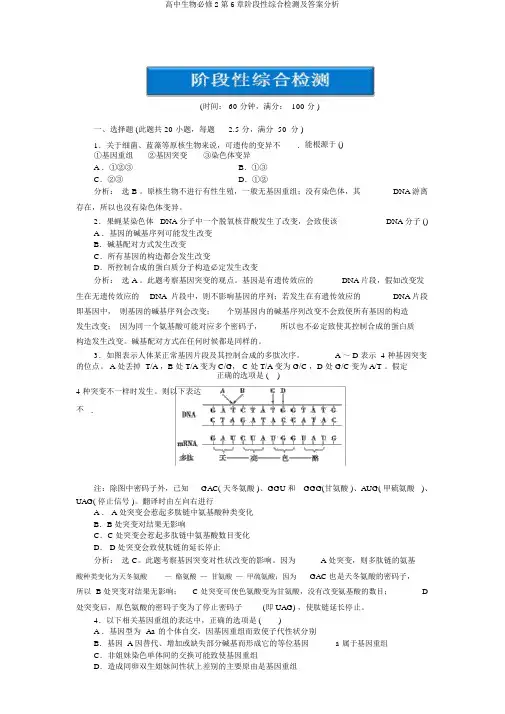 高中生物必修2第6章阶段性综合检测及答案解析
