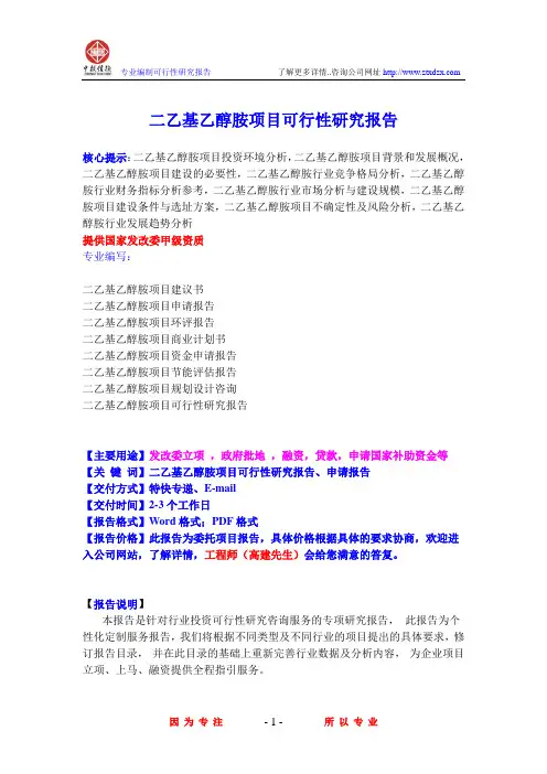 二乙基乙醇胺项目可行性研究报告