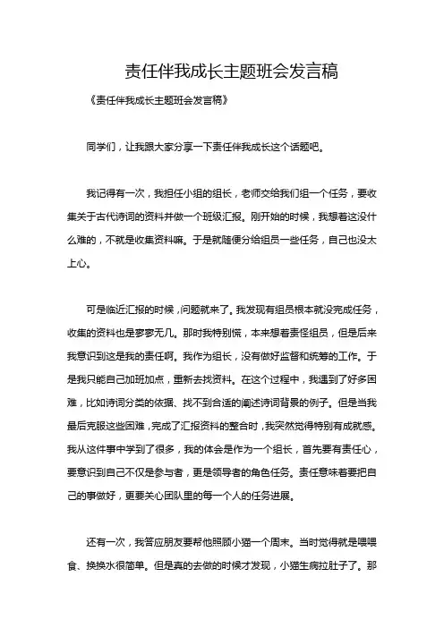 责任伴我成长主题班会发言稿