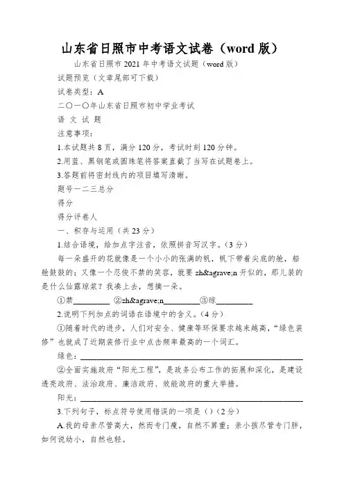 山东省日照市中考语文试卷(word版)