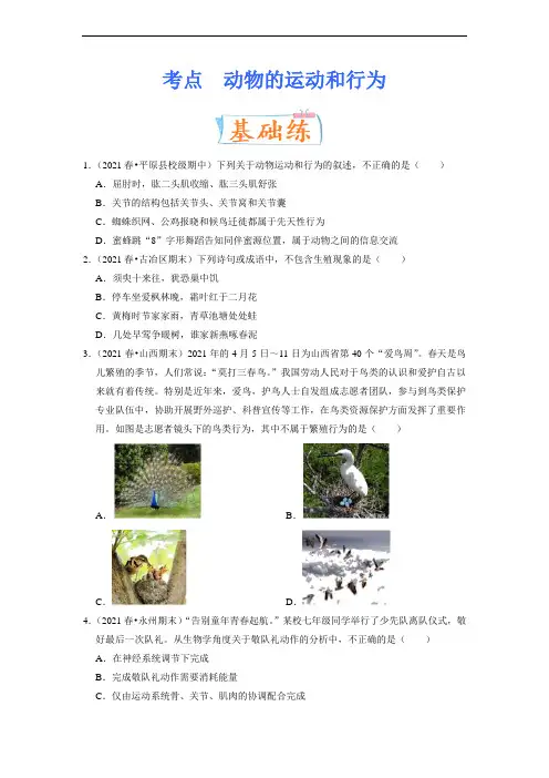 考点 动物的运动和行为-备战中考生物考点专题(含答案) 