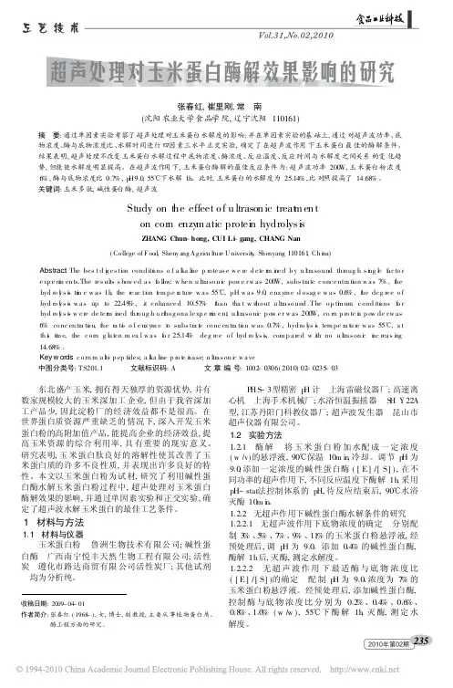 超声处理对玉米蛋白酶解效果影响的研究