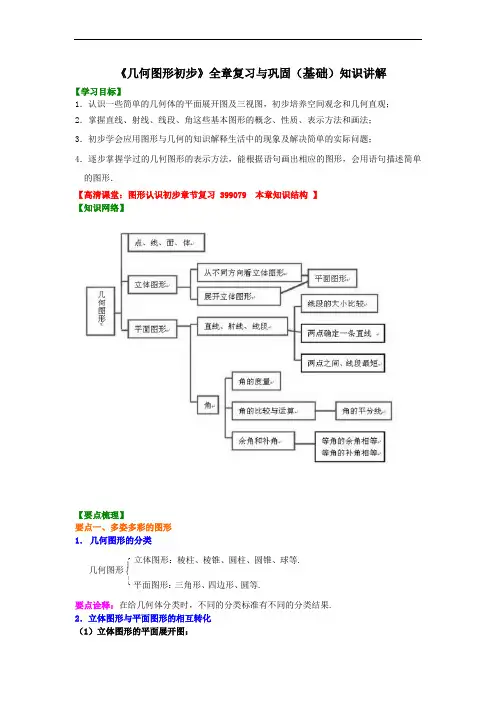 人教版初一数学上册《几何图形初步》全章复习与巩固(基础)知识讲解