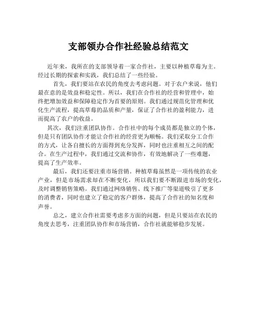 支部领办合作社经验总结范文
