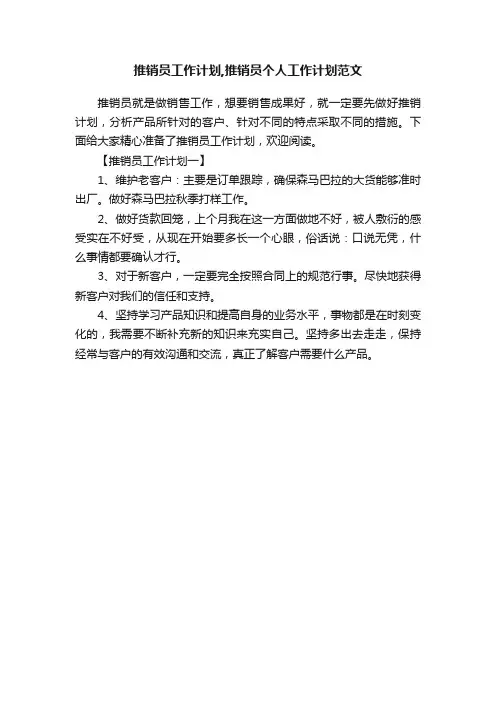 推销员工作计划,推销员个人工作计划范文
