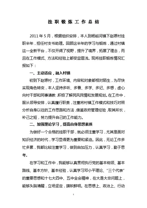 挂职锻炼工作总结