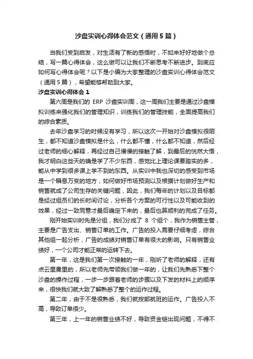沙盘实训心得体会范文（通用5篇）